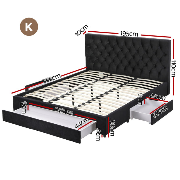 Artiss King Bed Frame Storage Charging Station Upholstered 3 Drawers USB Type-C