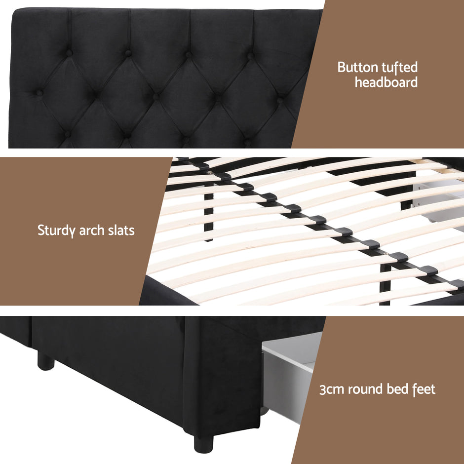 Artiss King Bed Frame Storage Charging Station Upholstered 3 Drawers USB Type-C