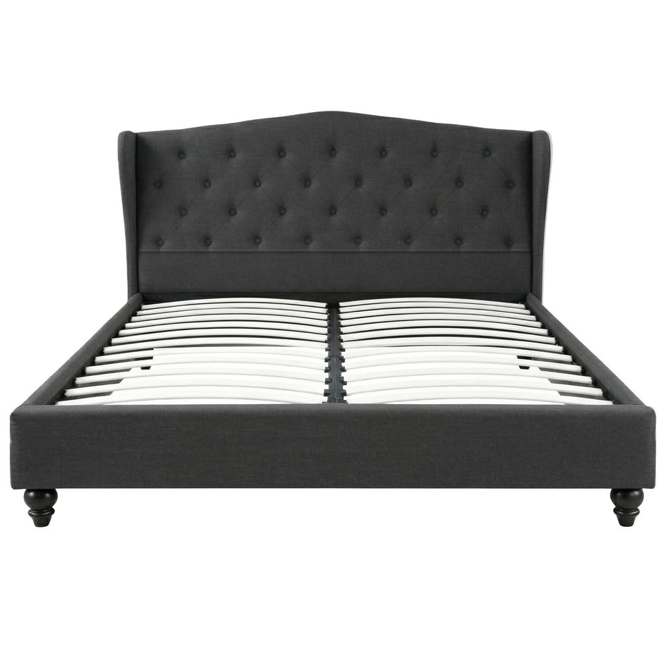 Artiss Queen Bed Frame Wingback Headboard Charcoal Grey Linen Upholstered Platform Bed Base
