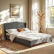 Artiss Queen Bed Frame with Wingback Headboard Grey Linen Upholstered Platform Bed Base
