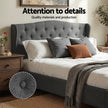 Artiss Queen Bed Frame with Wingback Headboard Grey Linen Upholstered Platform Bed Base