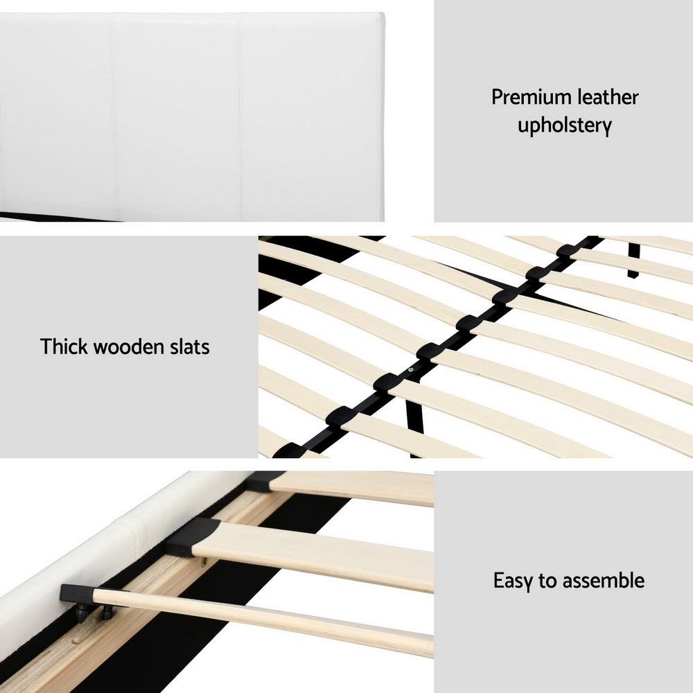 Artiss Double Bed Frame and BedStory Hybrid Mattress Bundle with Headboard White