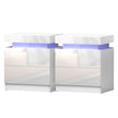Artiss 2X Bedside Table LED 2 Drawers Lift-up Storage - COLEY White