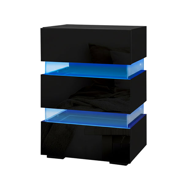 Artiss 2x Bedside Table LED 3 Drawers - LUMI Black