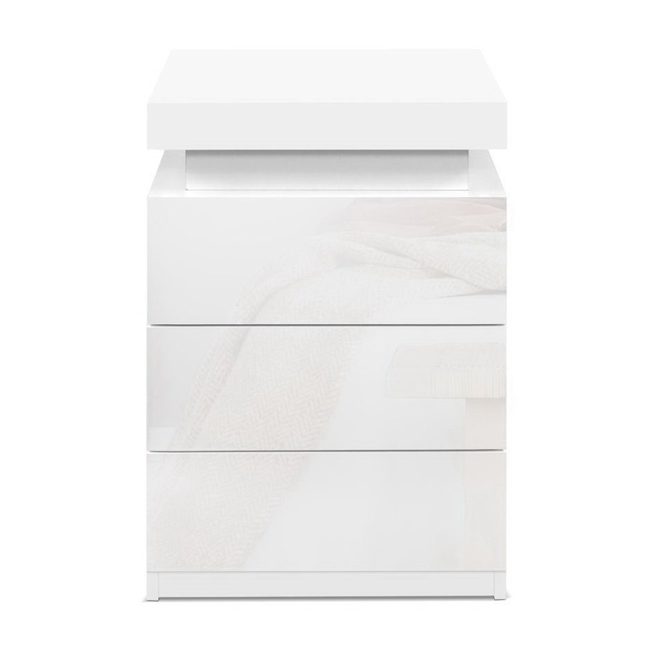 Artiss 2X Bedside Table LED 3 Drawers - COLEY White