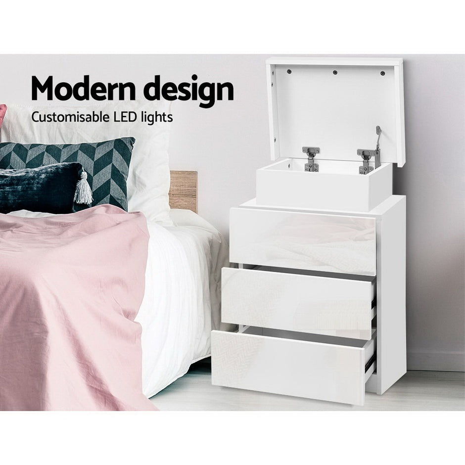 Artiss 2X Bedside Table LED 3 Drawers - COLEY White