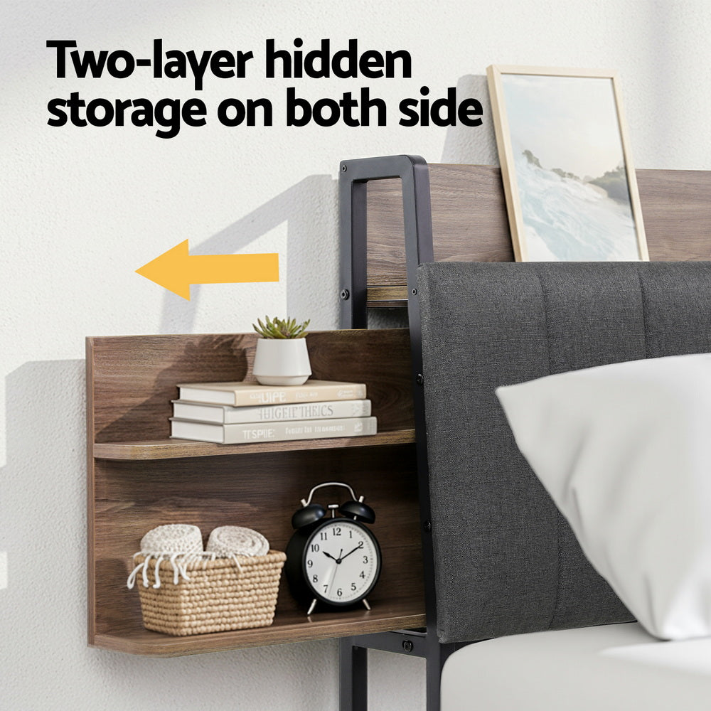 Artiss Metal Bed Frame Queen Size with 2-Tier Hidden Storage with Charging Station