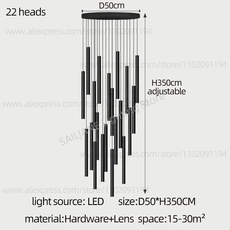 Lighting Modern  –  Simple LED Chandelier Water Pipe Long Chandelier Living Room Hanging Lamp Long Downlight Compound Villa Staircase Chandelier