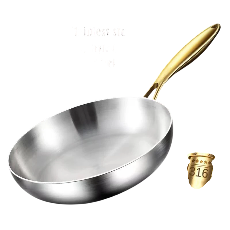 316 Stainless Steel Frying Pan Wok Pan Nonstick Cooking Fried Steak Gas Stove Pot Induction General Saucepan Kitchen Cookware
