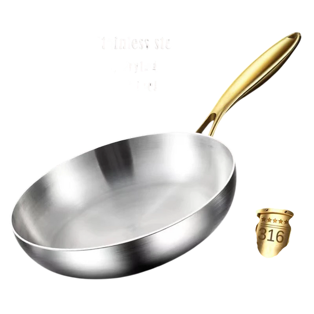316 Stainless Steel Frying Pan Wok Pan Nonstick Cooking Fried Steak Gas Stove Pot Induction General Saucepan Kitchen Cookware