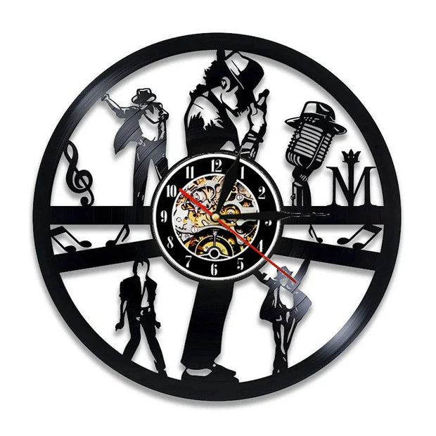 Michael Jackson Wall Clock Modern Design Music Theme 3D Stickers Pop King Vinyl Record Clocks Wall Watch Home Decor Gift for Man
