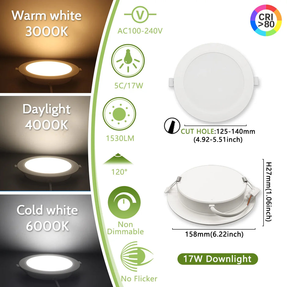 Lighting Modern  –  40Pack Flicker-free Recessed Led Downlight AC100-240V 24W 20W 17W 14W 10W 6W Panel Light Cold Lighting Foyer Study Home Light