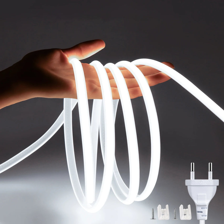 Lighting Modern  –  230V 220V LED Strip COB Light With EU Power Plug Home Decoration Lamp Wall / Corridor Under Cabinet Lighting Strips Waterproof