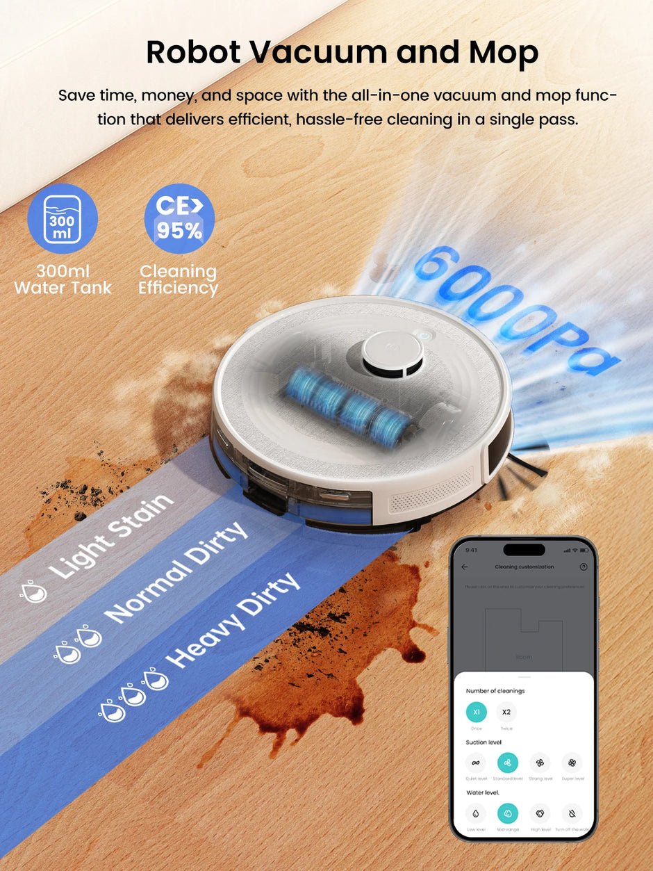Lefant Robot Vacuum Cleaner M2 Pro Self-Emptying, 6000Pa, DTOF Laser Navigation, PSD Obstacle Avoidance, Smart Carpet Floor Wash