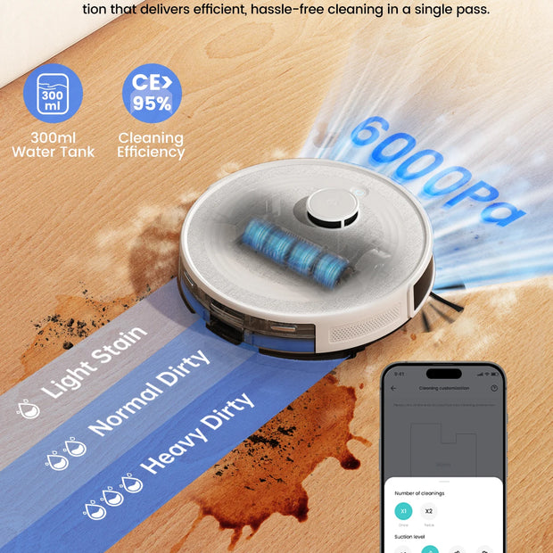 Lefant Robot Vacuum Cleaner M2 Pro Self-Emptying, 6000Pa, DTOF Laser Navigation, PSD Obstacle Avoidance, Smart Carpet Floor Wash