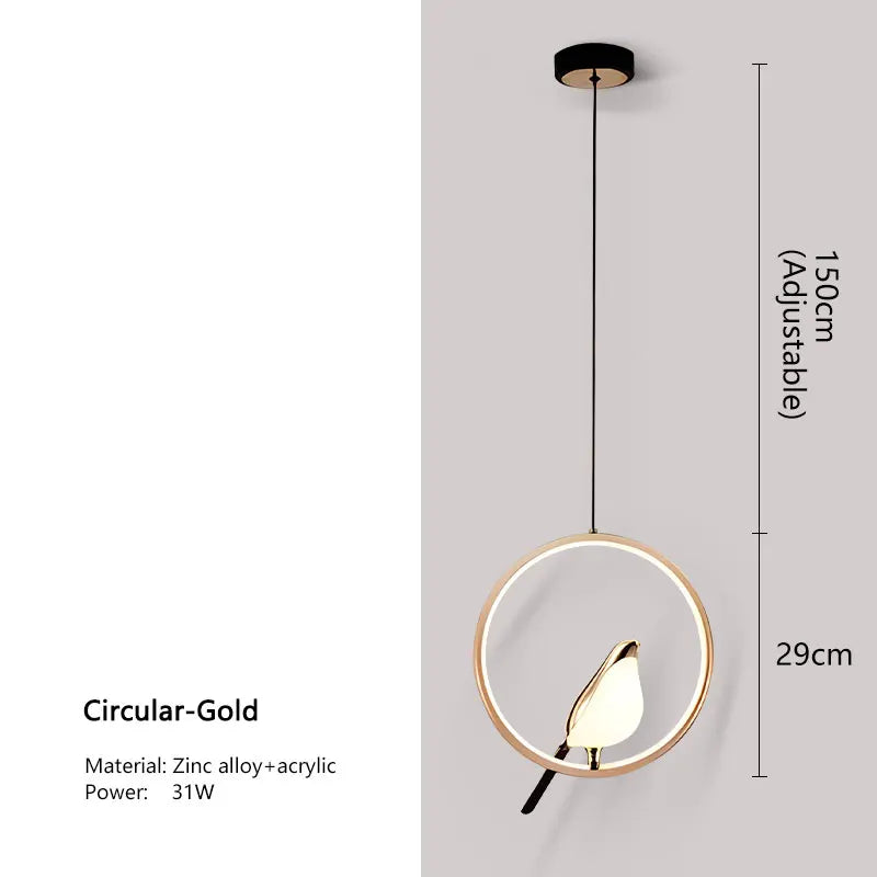 Lighting Modern  –  Magpie Bird LED Cord Pendant Lamps AC85-265V Indoor LED Chandelier Lights for Bedside Bedroom Indoor Black Silver Hanging Lights