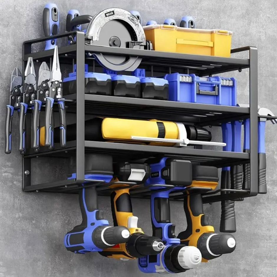 Power Tool Organizer Wall Mount 4 Layer Garage Drill Storage Heavy Duty Metal Stand