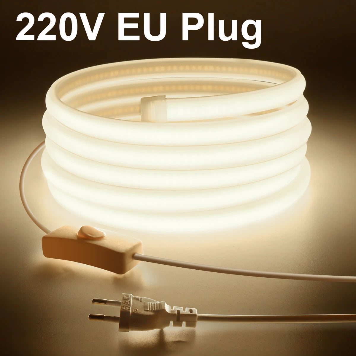 Lighting Modern  –  230V 220V LED Strip COB Light With EU Power Plug Home Decoration Lamp Wall / Corridor Under Cabinet Lighting Strips Waterproof