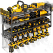Large Power Tool Organizer Wall Mount Heavy Duty 4-Tier 12 Drills Holder Tool Storage Battery Shelf for Workshop Shed Basement
