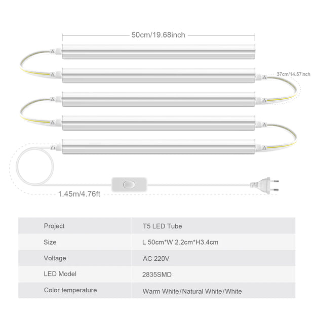 Lighting Modern  –  50cm led Lights Kitchen under cabinet Lamp 220V 15W  Led Tube With 1.2m EU Plug Switch Power Cable For Home Bedroom Indoor Lamps