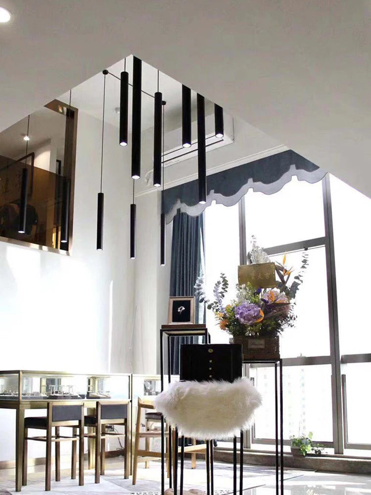 Lighting Modern  –  Simple LED Chandelier Water Pipe Long Chandelier Living Room Hanging Lamp Long Downlight Compound Villa Staircase Chandelier