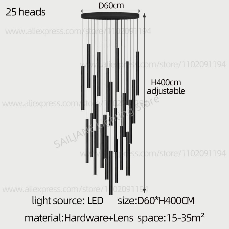 Lighting Modern  –  Simple LED Chandelier Water Pipe Long Chandelier Living Room Hanging Lamp Long Downlight Compound Villa Staircase Chandelier