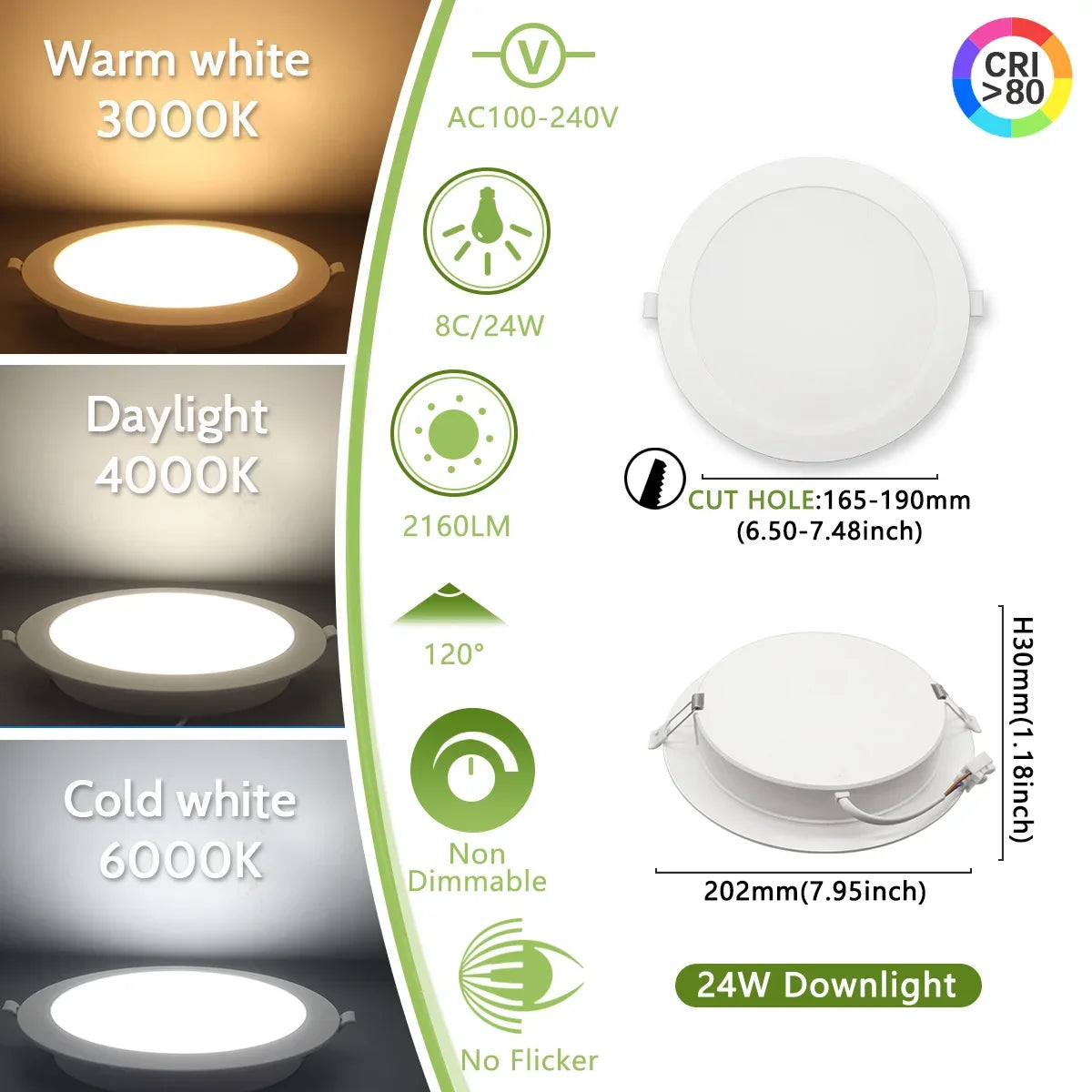 Lighting Modern  –  40Pack Flicker-free Recessed Led Downlight AC100-240V 24W 20W 17W 14W 10W 6W Panel Light Cold Lighting Foyer Study Home Light
