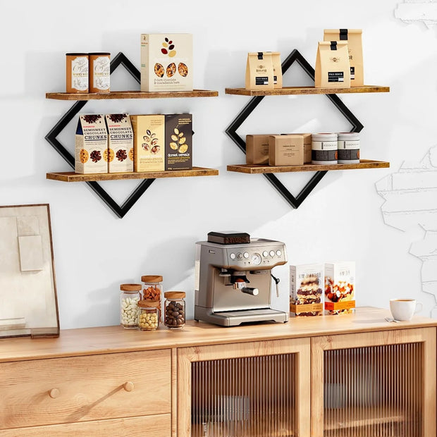 Set of 1 Retro Wall Mounted Shelves, Double Layer Rustic Wooden Storage Rack for Bathroom, Kitchen, Living Room Decor