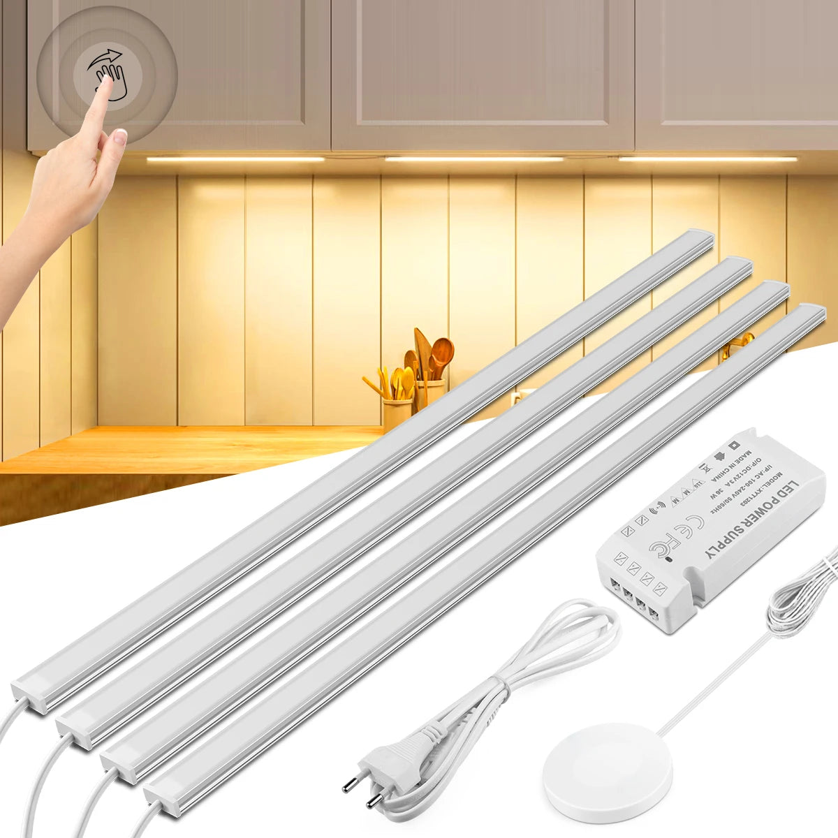 Lighting Modern  –  Motion Touch Sensor LED Lights Wireless Light Penetrable Wood Aluminum Bar Light Cabinet Wardrobe Lamp Backlight For Kitchen