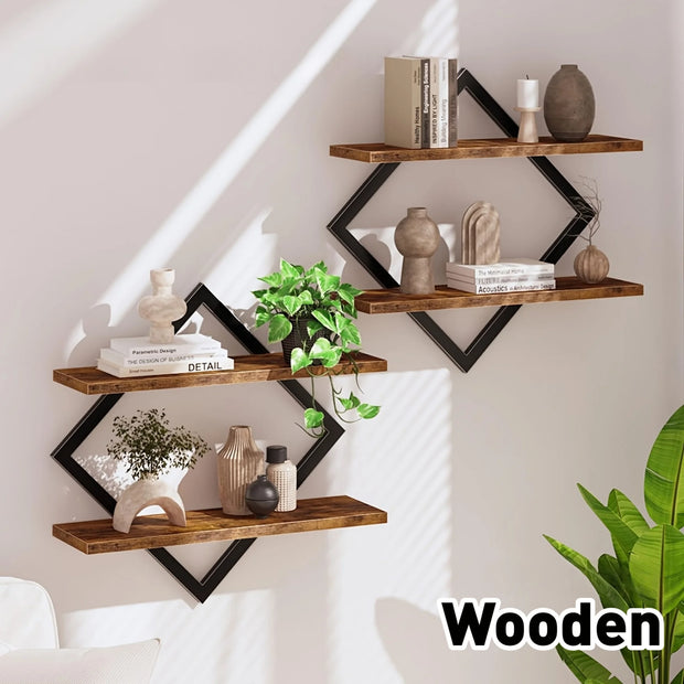 Set of 1 Retro Wall Mounted Shelves, Double Layer Rustic Wooden Storage Rack for Bathroom, Kitchen, Living Room Decor
