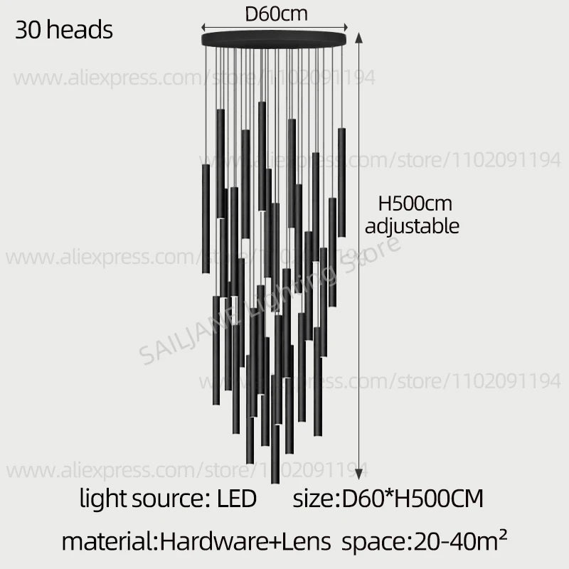 Lighting Modern  –  Simple LED Chandelier Water Pipe Long Chandelier Living Room Hanging Lamp Long Downlight Compound Villa Staircase Chandelier
