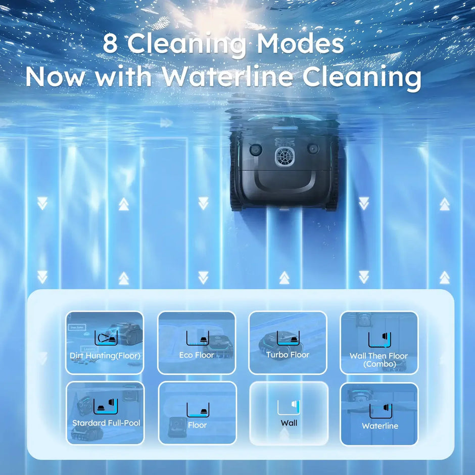 Robot Swimming Pool Cleaner Wireless C2V APP AI Vision Self-Learning Visual 80° Dual-layer Filtration 180mins Running Time 200㎡