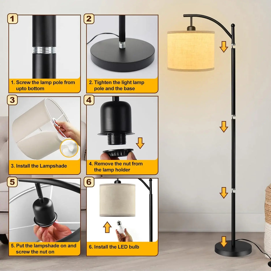 Lighting Modern  –  Arc Floor Lamp Modern Floor Lamp with 3 Color Temperatures Bulb Standing Lamps with Adjustable Hanging Lampshade for Living Room