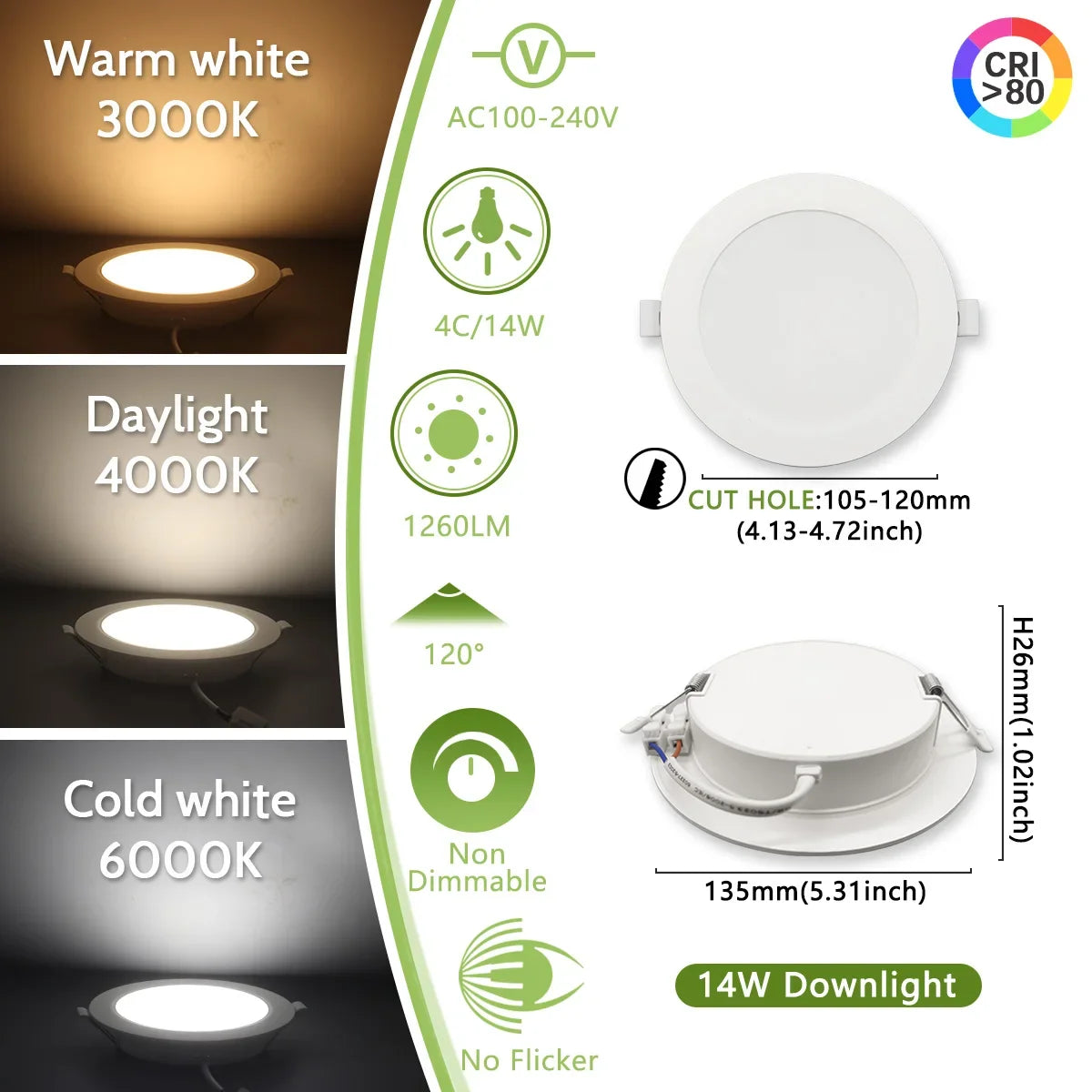 Lighting Modern  –  40Pack Flicker-free Recessed Led Downlight AC100-240V 24W 20W 17W 14W 10W 6W Panel Light Cold Lighting Foyer Study Home Light
