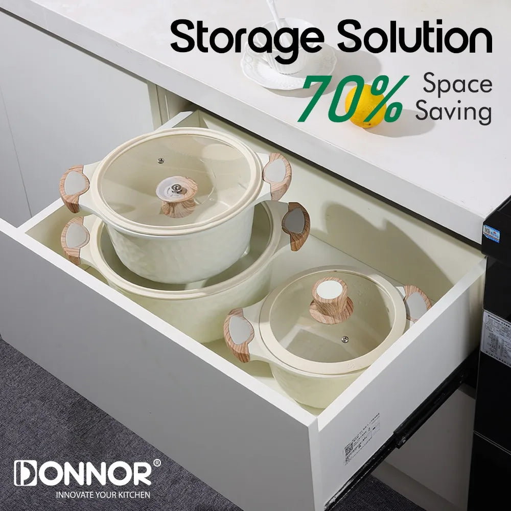 DONNOR 10Pcs Pots and Pans Set Nonstick Cookware Set Kitchen Cooking Set Chef Pot with Pan Protectors Dishwasher Safe