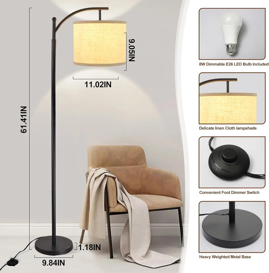Lighting Modern  –  Arc Floor Lamp Modern Floor Lamp with 3 Color Temperatures Bulb Standing Lamps with Adjustable Hanging Lampshade for Living Room