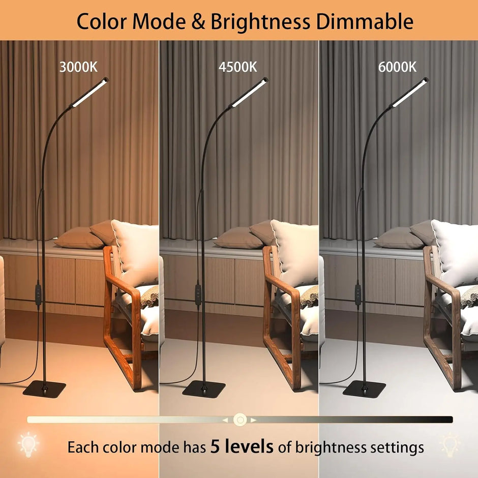 Lighting Modern  –  LED Floor Lamp Dimmable 3 Color 5 Levels with Remote Control Timer Adjustable Standing Gooseneck Light for Living Room Reading