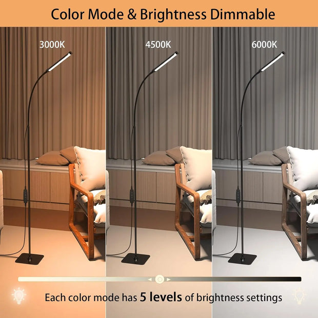 Lighting Modern  –  LED Floor Lamp Dimmable 3 Color 5 Levels with Remote Control Timer Adjustable Standing Gooseneck Light for Living Room Reading