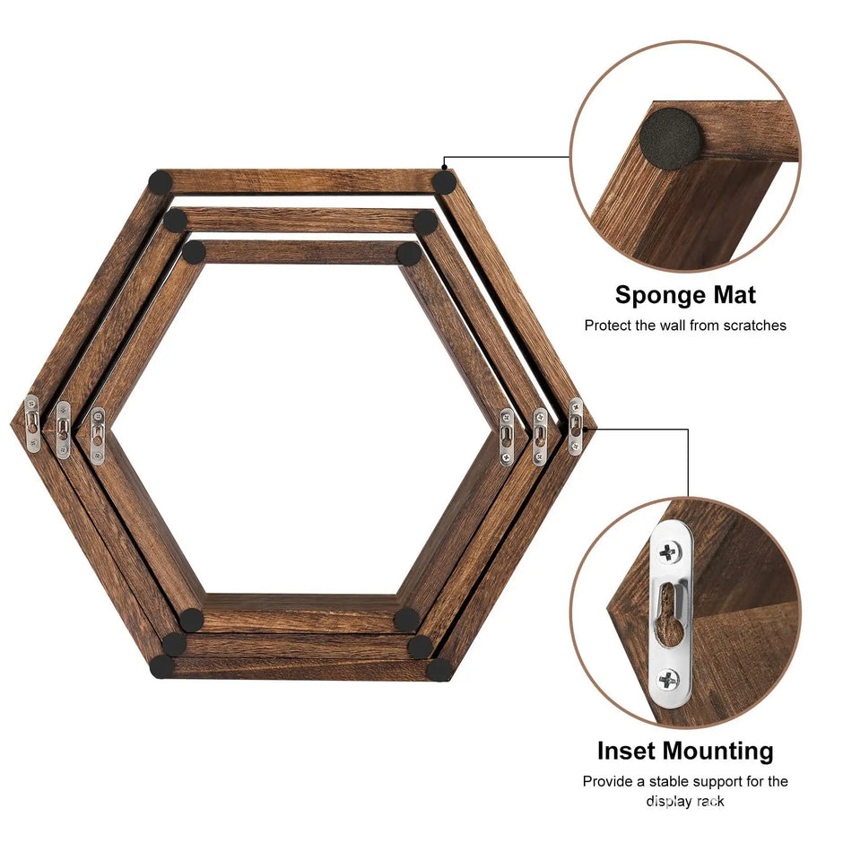 1PC Shelving wall hanging Wooden hexagonal frame lattice succulent plant frame living room wall decoration wall hanging frame