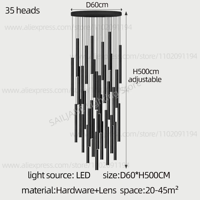 Lighting Modern  –  Simple LED Chandelier Water Pipe Long Chandelier Living Room Hanging Lamp Long Downlight Compound Villa Staircase Chandelier