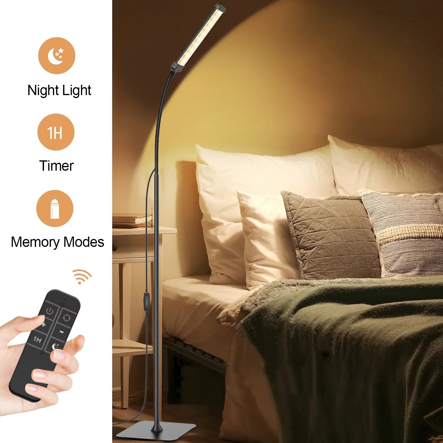 Lighting Modern  –  LED Floor Lamp Dimmable 3 Color 5 Levels with Remote Control Timer Adjustable Standing Gooseneck Light for Living Room Reading