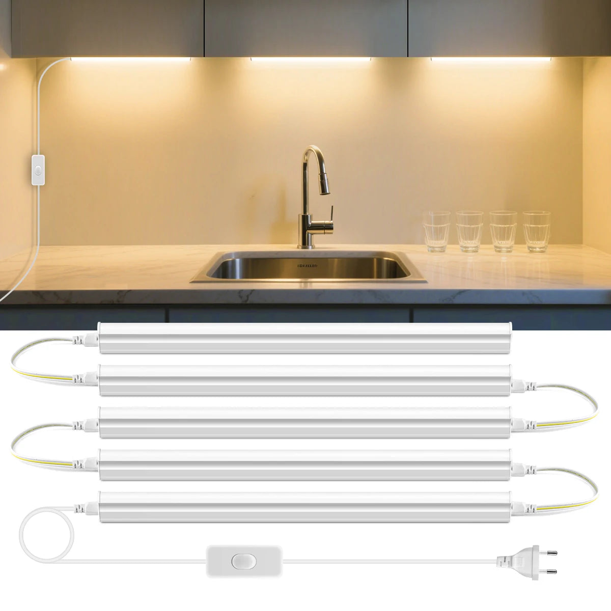 Lighting Modern  –  50cm led Lights Kitchen under cabinet Lamp 220V 15W  Led Tube With 1.2m EU Plug Switch Power Cable For Home Bedroom Indoor Lamps