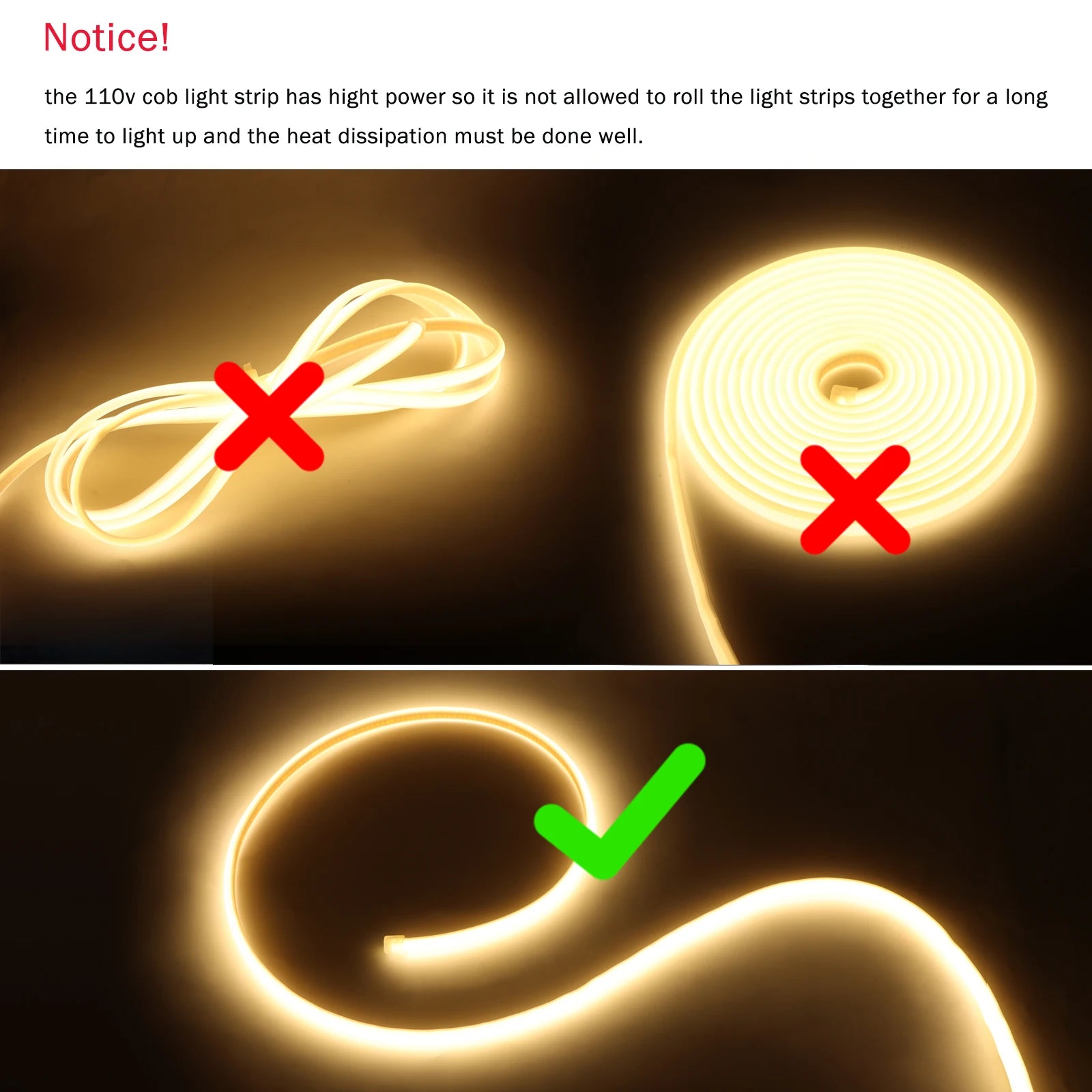 Lighting Modern  –  230V 220V LED Strip COB Light With EU Power Plug Home Decoration Lamp Wall / Corridor Under Cabinet Lighting Strips Waterproof