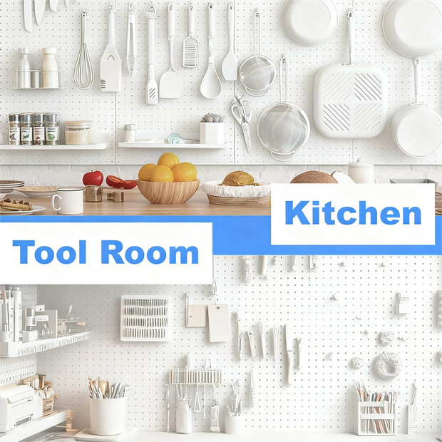 Metal Pegboard, 2 Panels + 24 Hooks, Wall-Mounted Storage Organizer for Garage, Kitchen, Bathroom, Workshop, Home Organization