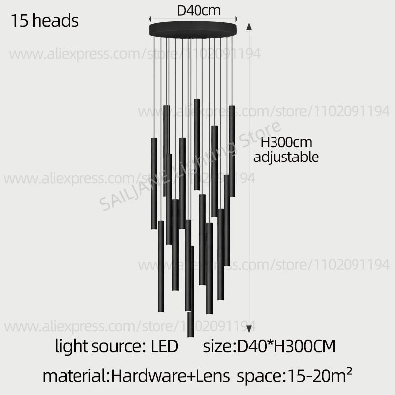 Lighting Modern  –  Simple LED Chandelier Water Pipe Long Chandelier Living Room Hanging Lamp Long Downlight Compound Villa Staircase Chandelier