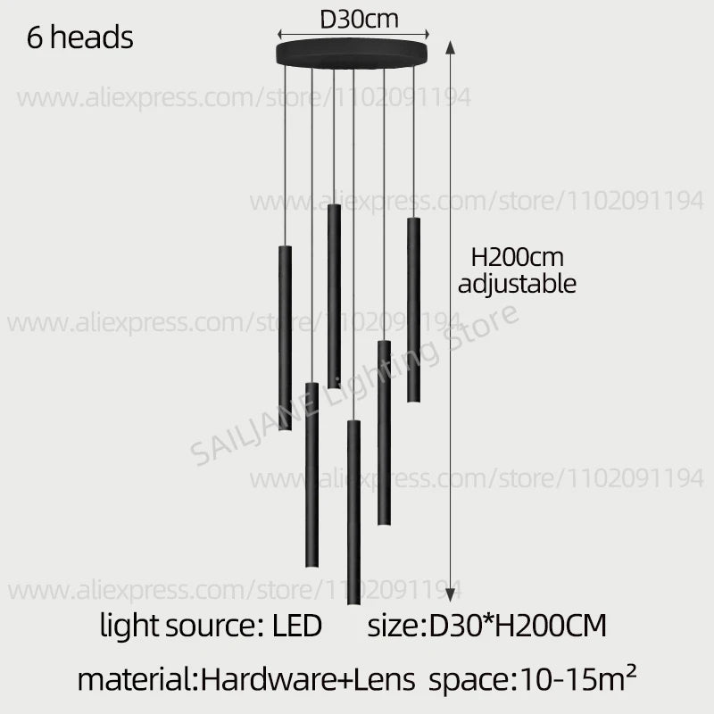 Lighting Modern  –  Simple LED Chandelier Water Pipe Long Chandelier Living Room Hanging Lamp Long Downlight Compound Villa Staircase Chandelier
