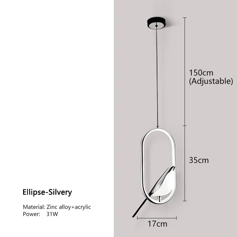 Lighting Modern  –  Magpie Bird LED Cord Pendant Lamps AC85-265V Indoor LED Chandelier Lights for Bedside Bedroom Indoor Black Silver Hanging Lights