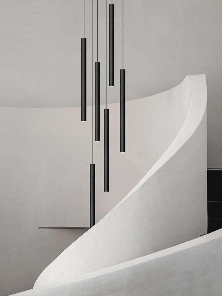 Lighting Modern  –  Simple LED Chandelier Water Pipe Long Chandelier Living Room Hanging Lamp Long Downlight Compound Villa Staircase Chandelier