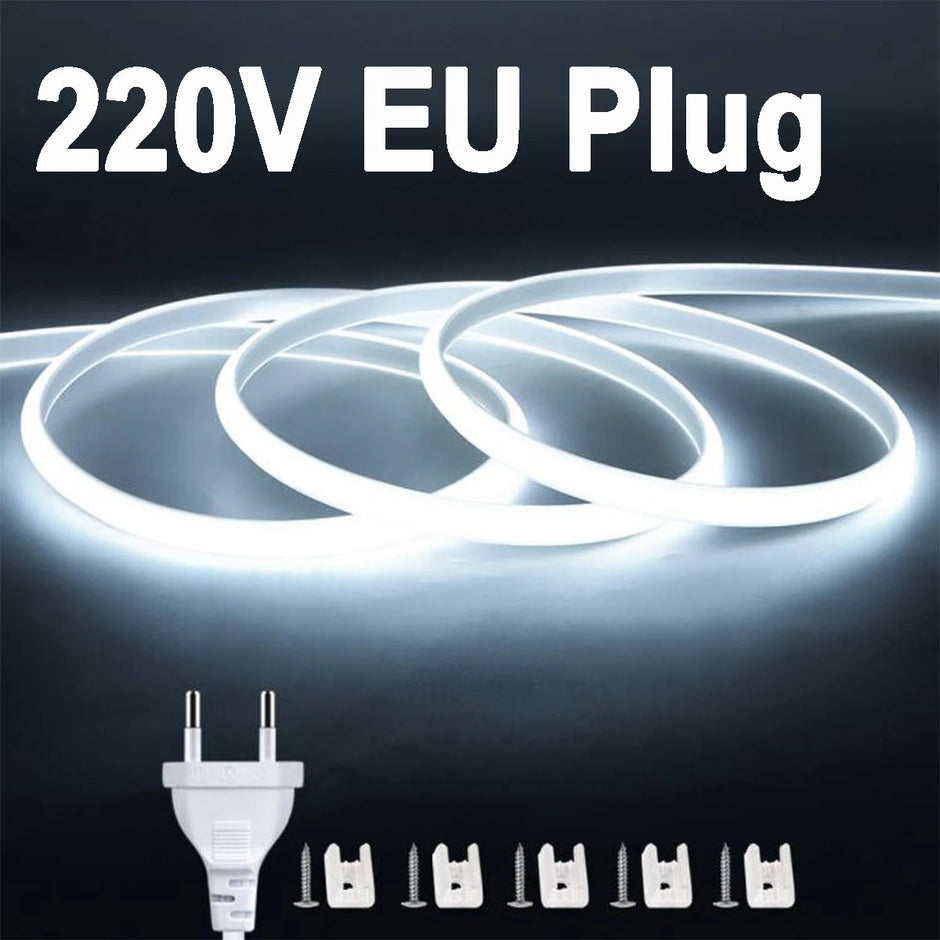 Lighting Modern  –  230V 220V LED Strip COB Light With EU Power Plug Home Decoration Lamp Wall / Corridor Under Cabinet Lighting Strips Waterproof