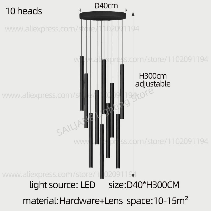 Lighting Modern  –  Simple LED Chandelier Water Pipe Long Chandelier Living Room Hanging Lamp Long Downlight Compound Villa Staircase Chandelier